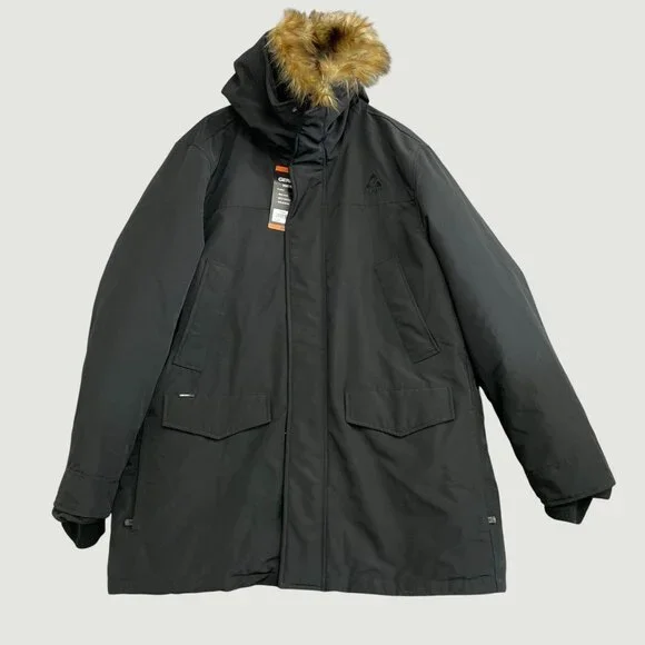 Gerry Men's XXL Black Down Parka Faux Fur Hood Button Zip up JCK0210
